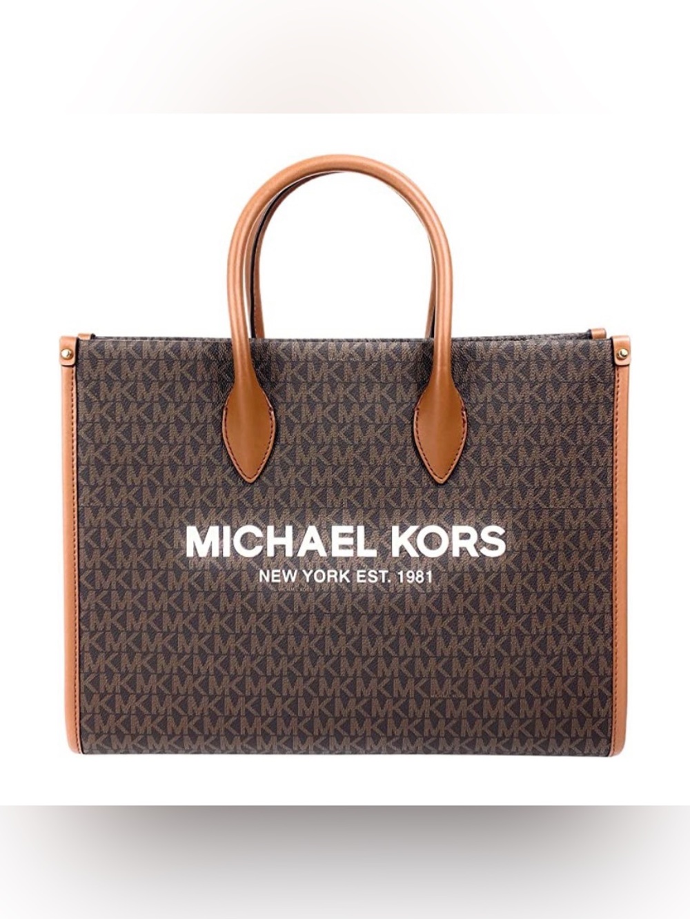 Michael Kors Brown Signature Monogram Mirella Shopper Tote Bag Crossbody - Picture 5 of 14